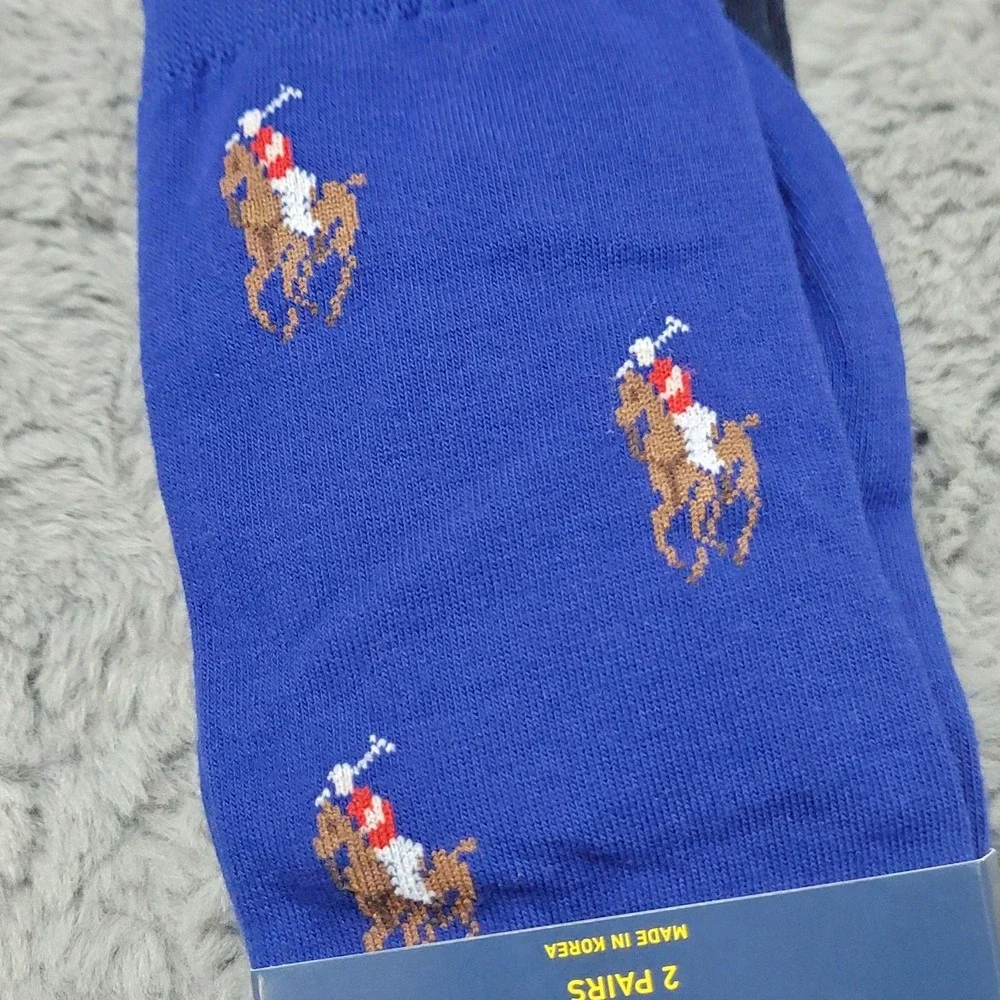 Polo Ralph Lauren Socks Mens 10-13 Blue Stripe Polo Pony Rider Crew 2 Pack